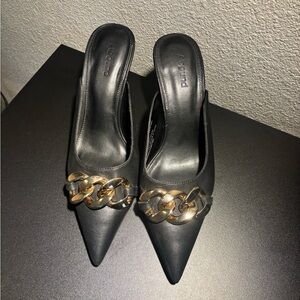 Abound Black Heels with Gold Chain Detail